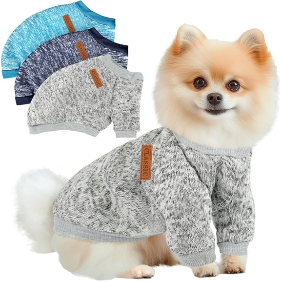 3 Pack Dog Sweaters for Small Dogs Girl Boy Dog Winter Fleece Clothes Warm Soft Dog Sweatshirt Outfit for Dog Cat Pet Apparel