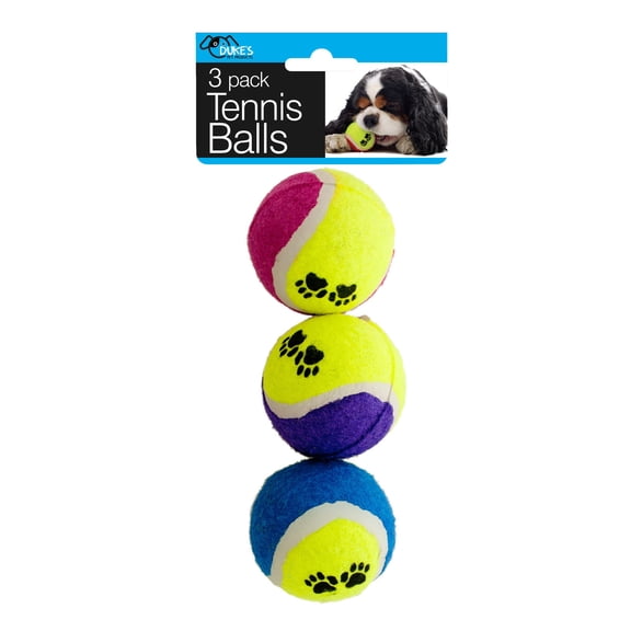 3 Pack Dog Tennis Balls for Fetch, Interactive Pet Toy Set for Small, Medium and Large Dogs, Durable Bounce Balls for Indoor and Outdoor Exercise, Paw Print Design, Multicolor