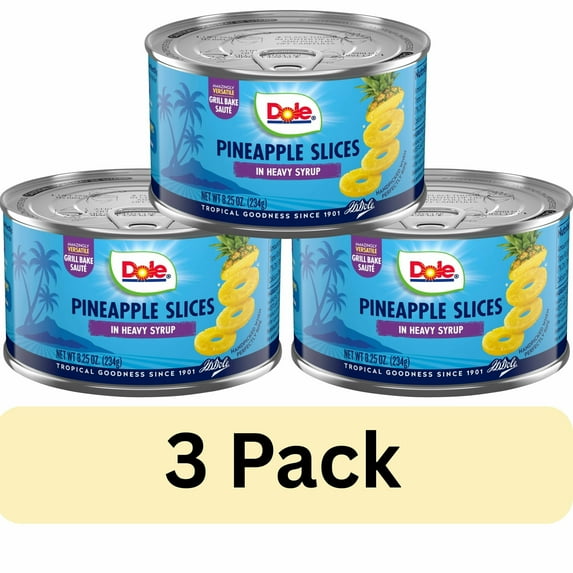 (3 Pack) Dole Canned Pineapple Slices in Heavy Syrup - Canned Fruit - 8.25 oz