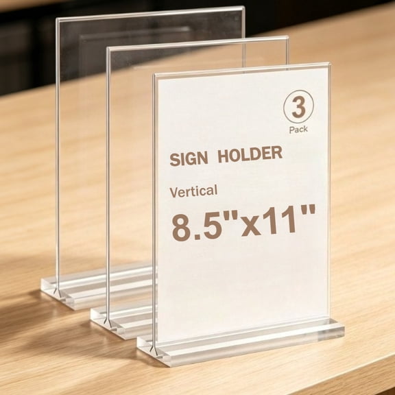 3 Pack Double Sided Clear Acrylic Sign Holders, Thickened Base Tabletop Menu Brochure Flyer Display Stands, Stable Triangle Groove Counter Rack for Restaurant Office Retail Trade Show Bar