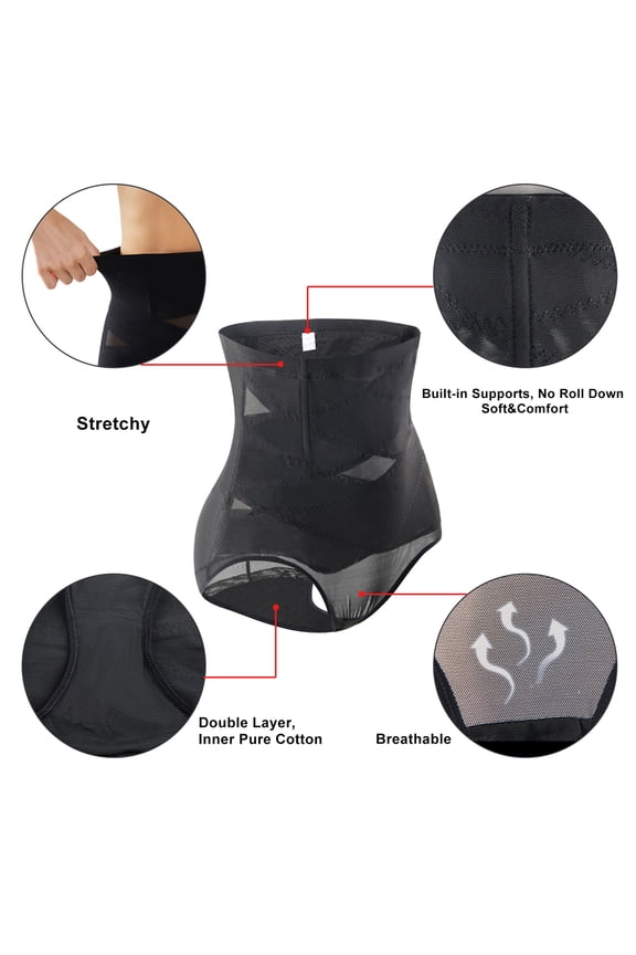 3 Pack Double Tummy Control underwear for women， Womens Waist Trainer Body Shaper High Waisted Shapewear