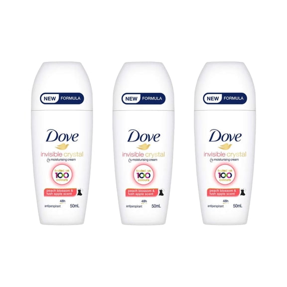 3 Pack - Dove Invisible Crystal Roll On Deodorant - 50 ml
