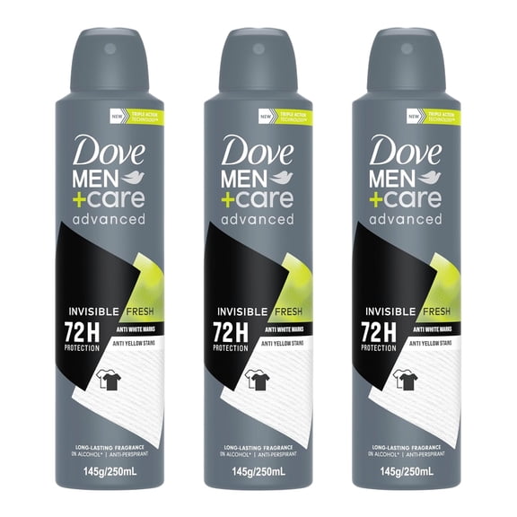 3 Pack - Dove Men+Care Antiperspirant Advanced Invisible 72H Protection Fresh Dedorant Spray - 250 ml