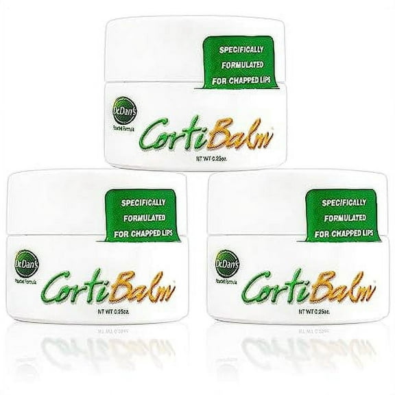 Dr. Dan's CortiBalm Lip Balm for Chapped Lips, Medicated Solution, 0.25 oz, 3 Pack