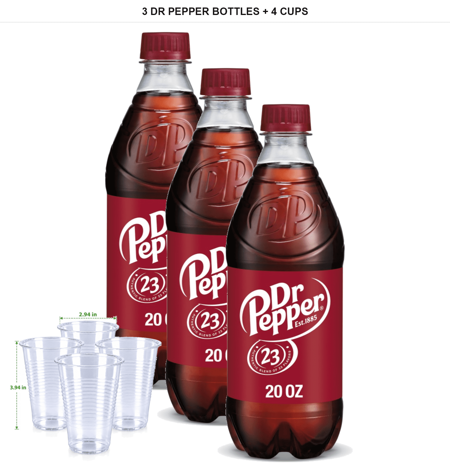 3 Pack | Dr Pepper Soda, 3 Bottles, 20 fl oz Each with 4x Disposable ...