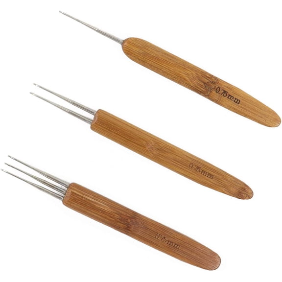 3 Pack Dreadlock Crochet Hook Bamboo Hair Weaving Dread Crochet Needle Tool for Braid Craft 1 Hook, 2 Hooks, 3 Hooks 0.75 mm
