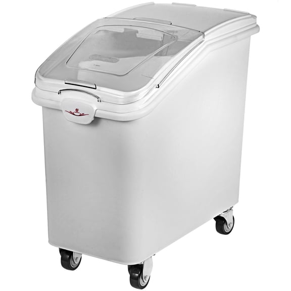 3 Pack Dry Ingredient Storage Bin, 21 Gallon Polypropylene Container, Clasp Lid, Casters, Commercial Kitchen Use