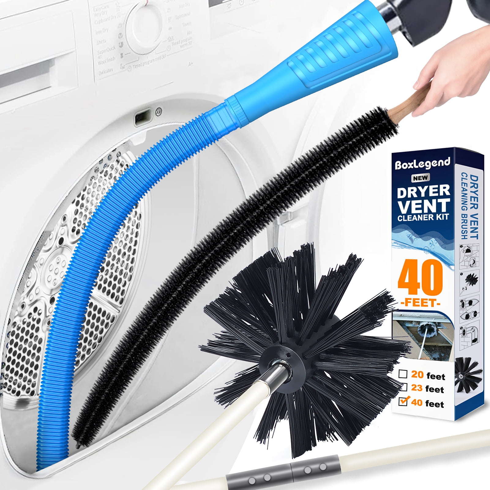 3 Pack Dryer Vent Cleaner Kit, 40 Feet Dryer Vent Brush with Drill