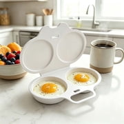 3 Pack Dual Cavity Microwave Egg Poacher, 2 Cup Plastic Egg Cooker with Lid and Handle, Double Egg Maker for Breakfast, White