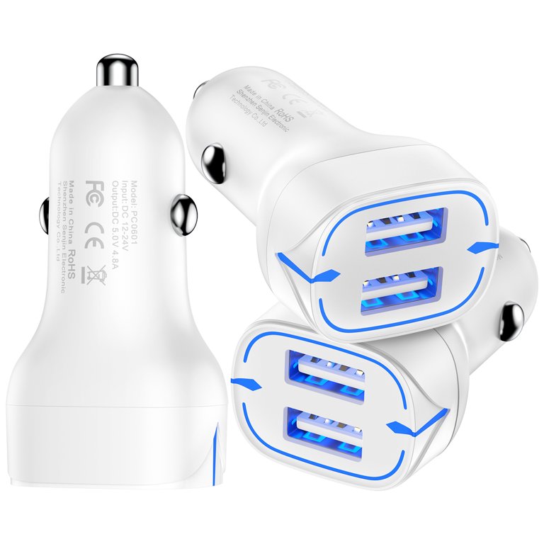 USB Car Charger Fast Charging 3 Pack, 4.8a Dual Port USB Car Charger Adapter USB Car Charging Adapter 12-24v Car Cigarette Lighter Socket Plug Quick