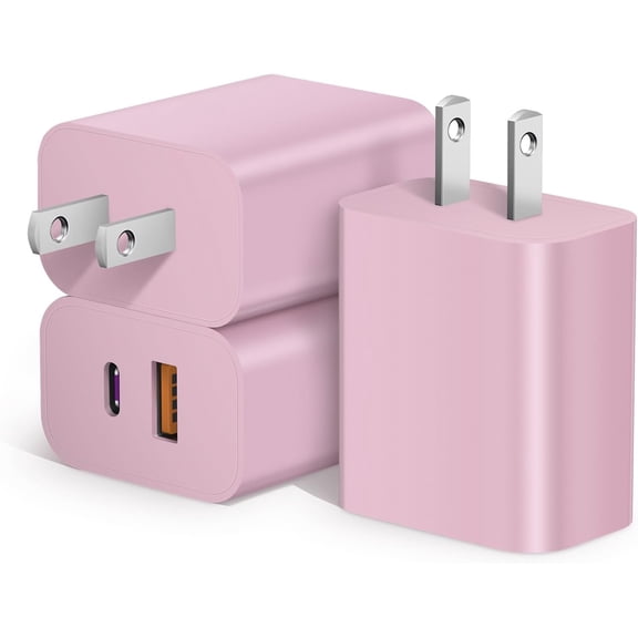 [3 Pack] Dual Port USB C Wall Charger, 20W PD Power Adapter Fast Charging Block Compatible for iphone 15/15 Pro/15 Pro Max/15 Plus/14/13/12/11,X, Pad and More- Purple/Pink/Green/White...