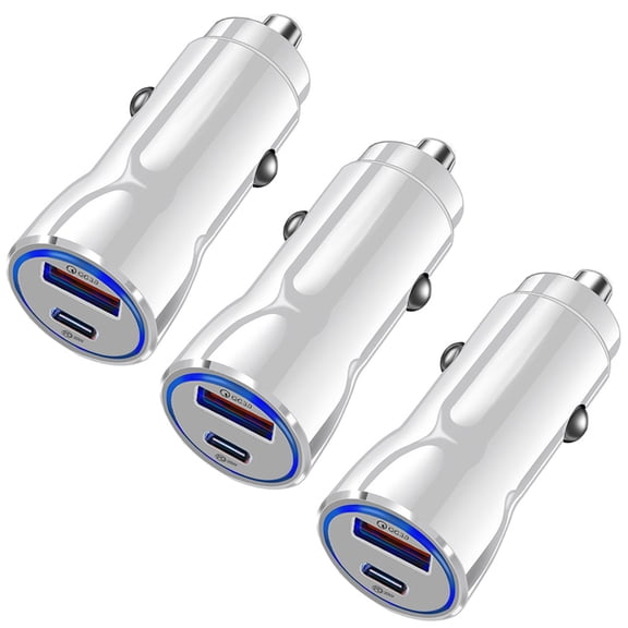 3-Pack Dual USB Car Charger QC3.0 Fast Charging, USB Cigarette Lighter Power Adapter Compatible with iPhone 14 13 12 11 Pro Max Mini X XR 8/7/6, Samsung Galaxy S23 S22 S20 S10 S9 Note20 GPS, White