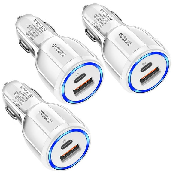 3-Pack Dual USB Car Charger QC3.0 Fast Charging, USB Cigarette Lighter Power Adapter Compatible with iPhone 14 13 12 11 Pro Max Mini X XR 8/7/6, Samsung Galaxy S23 S22 S20 S10 S9 Note20 GPS, White