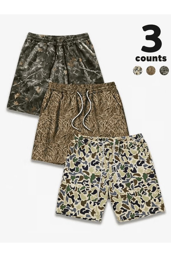 3 Pack Duck Hunting Camo Mesh Shorts – 5 Inch Inseam Athletic Gym Shorts, Breathable Lightweight Camouflage Training Shorts for Men & Women, Workout Running Activewear