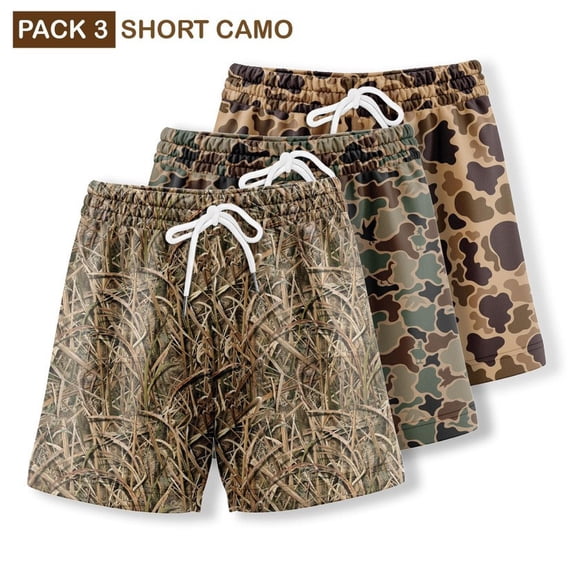 3 Pack Duck Hunting Camo Shorts Men, 7 Inch Inseam Camo Mesh Design Breathable for Running, Training, Gym Workouts