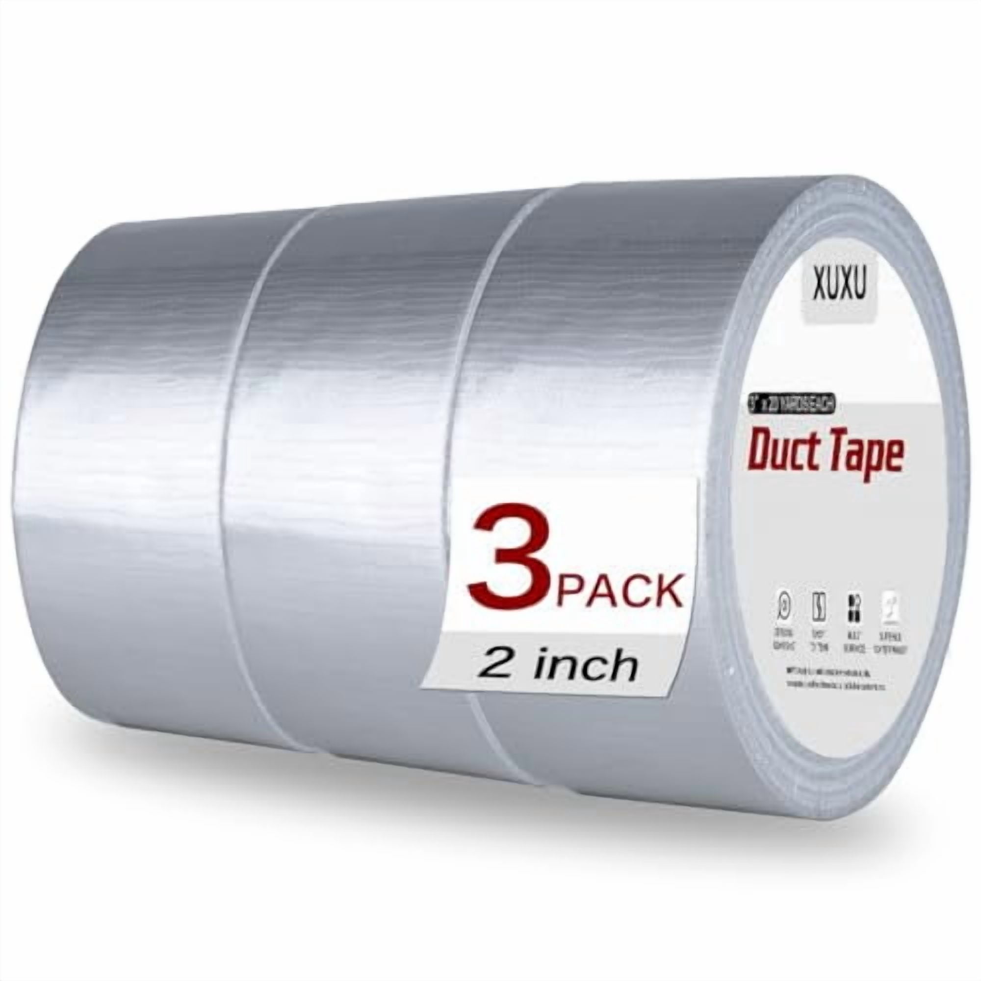 3 Pack Duct Tape Heavy Duty Waterproof, Strong Adhesive Silver Duct Tape Bulk for Indoor Outdoor Repairs Tear by Hand, 60 Yards x 2 Inch Total