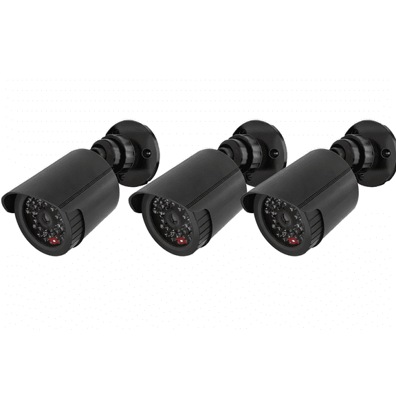 (3-Pack) Dummy Security Camera with Flashing LED Light for Indoor & Outdoor Use