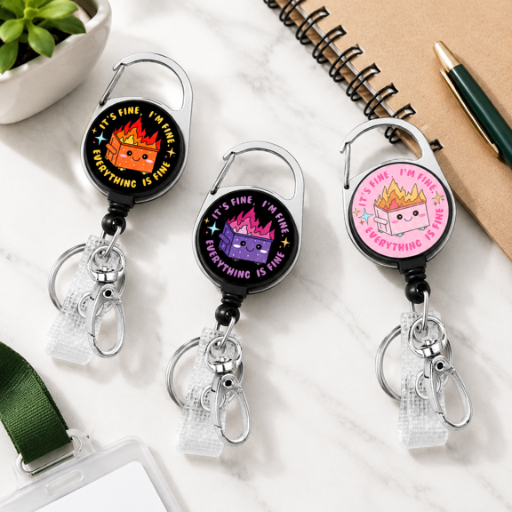3 Pack Dumpster On Fire Badge Reels Holder Retractable Clip