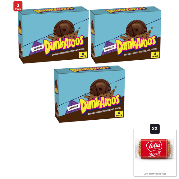 3 Pack | Dunkaroos Chocolate Cookies And Double Chocolate Frosting, 6 Count & 2x Lotus Biscoff Cookies 0.2oz