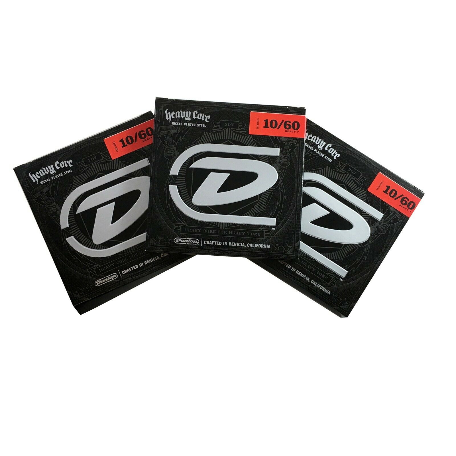 3 Pack Dunlop Electric Guitar Strings 7 Heavy Core Nickel Heavy .010.060