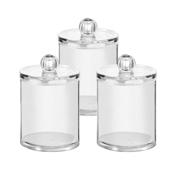 3-Pack Durable Clear Acrylic Storage Jars With Lids And Secure Lids, Convenient Cotton Swab Balls Pads Floss Picks And Small Makeup Items Organizer Dispenser, Space-Saving