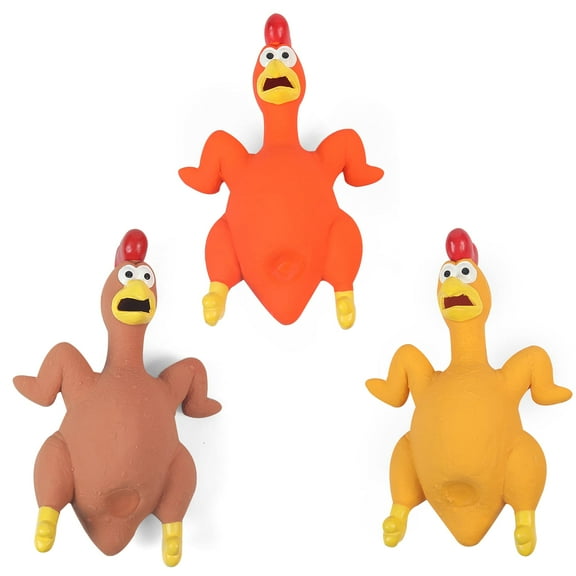 3 Pack Durable Latex Rubber Chicken Squeak Dog Toy Set- Hilarious Screaming Chicken Sound To Engage Your Pup and Alleviate Boredom
