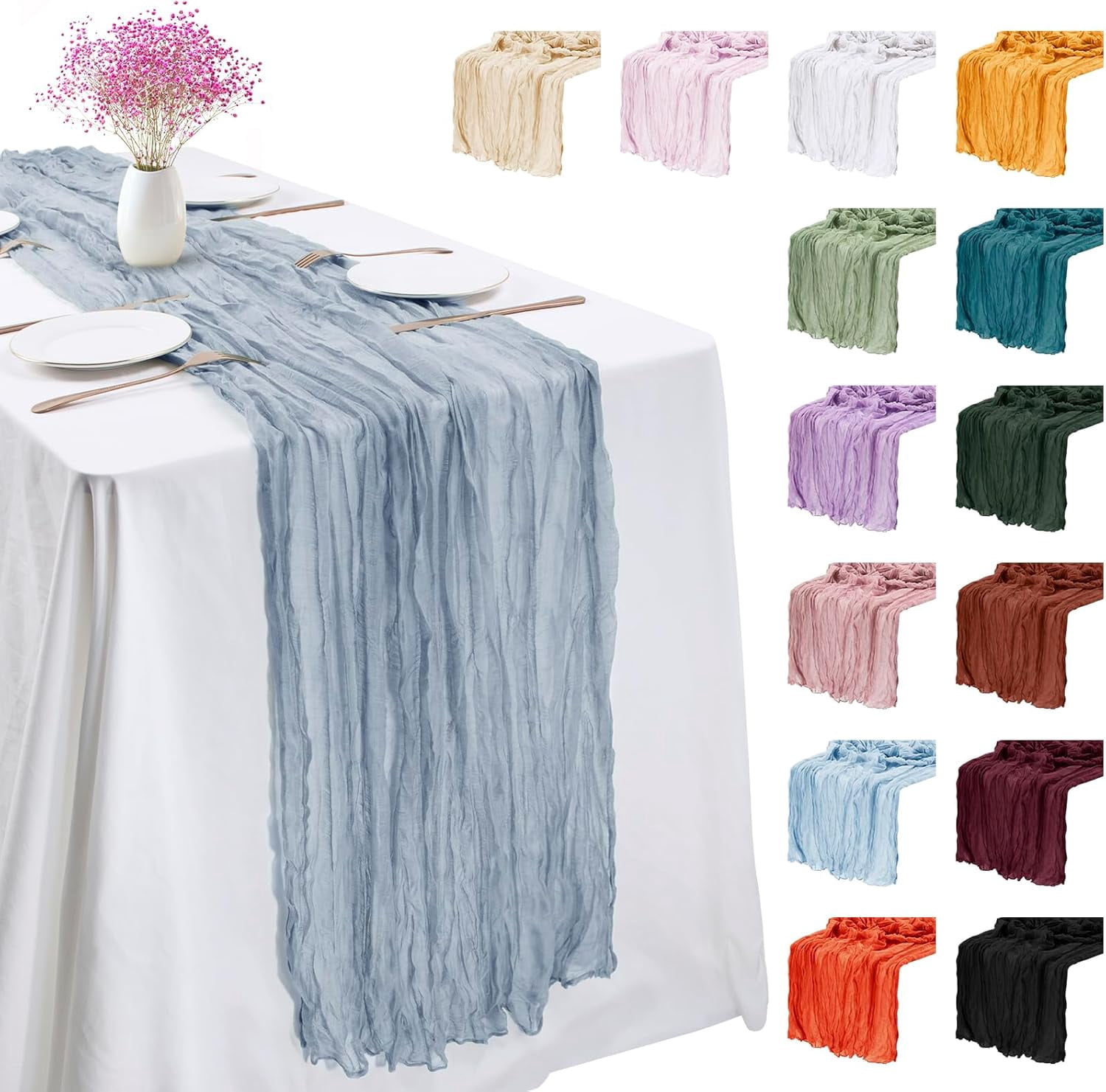 Sum Gear 3 Pack Dusty Blue Cheesecloth Table Runner 90cm x 180cm Chiffon Gauze ...