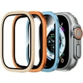 thumbnail image 1 of [3 Pack] Dwitch for Apple Watch Ultra 2 / Ultra Screen Protector 49mm,9H HD Tempered Glass & Titanium Alloy Frame,[Scratch-resistant]/[Keep Original] Glass Film for iwatch 49mm,Blue/Gold/Orange, 1 of 6