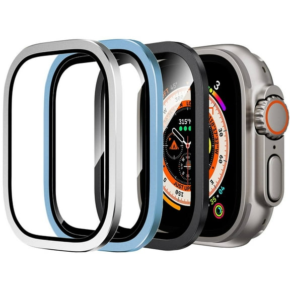 [3 Pack] Dwitch for Apple Watch Ultra 2 / Ultra Screen Protector 49mm,9H HD Tempered Glass & Titanium Alloy Frame,[Scratch-resistant]/[Keep Original] Glass Film for iwatch 49mm,Black/Blue/Silver