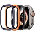 thumbnail image 1 of [3 Pack] Dwitch for Apple Watch Ultra 2 / Ultra Screen Protector 49mm,9H HD Tempered Glass & Titanium Alloy Frame,[Scratch-resistant]/[Keep Original] Glass Film for iwatch 49mm,Black/Orange/Purple, 1 of 6