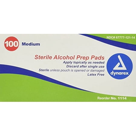 3 Pack Dynarex Alcohol Prep Pads Medium #1114 100 Latex Free Sterile Pads Each