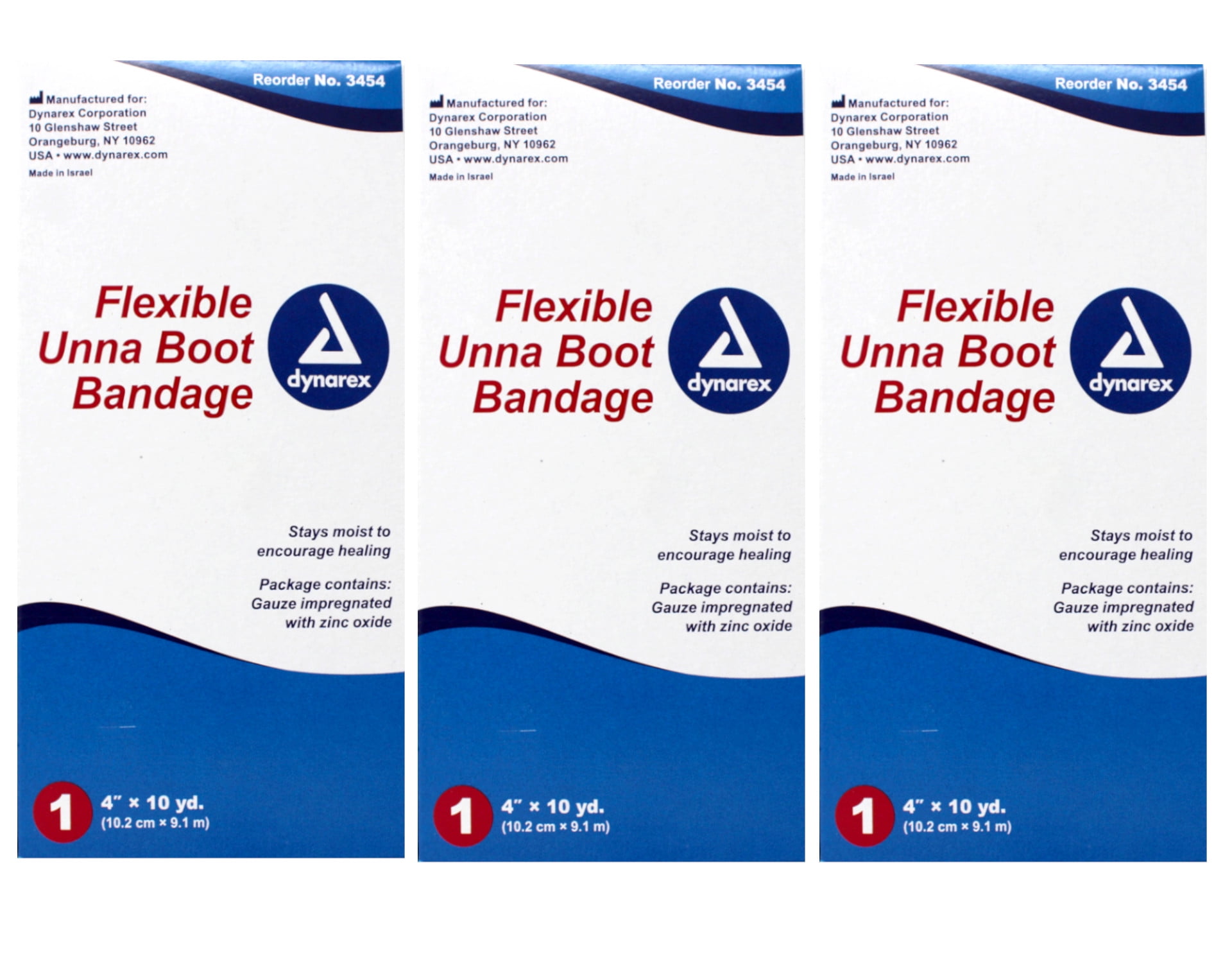 3 Pack Dynarex Unna Boot Flexible Non-Sterile Bandage 4 Inches x 10 Yards Each