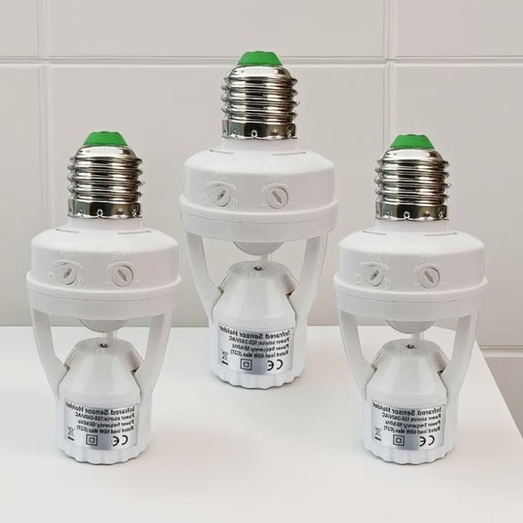 3 Pack E26 E27 Motion Sensor Light Socket Adapter, PIR Auto Off Bulb Converter for Garage Basement Storage Room