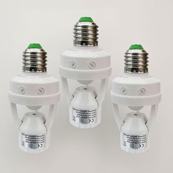 3 Pack E26 E27 Motion Sensor Light Socket Adapter, PIR Auto Off Screw Base Bulb Converter for Indoor Use