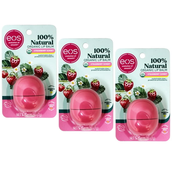 3 Pack EOS Evolution of Smooth Strawberry Sorbet Lip Balm 0.25 Oz Each