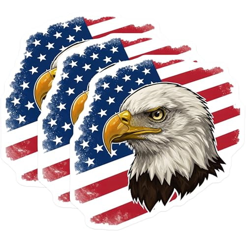 (3 Pack) Eagle American Flag Decals - Patriotic USA - Laptop Stickers - 3 Inches On Longest Side - Easy Peel & Apply - Made in USA - 3MCS8716