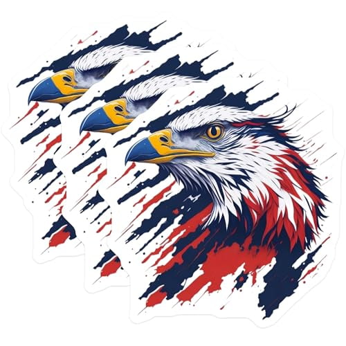 (3 Pack) Eagle Decals - American Flag Decals - Patriotic Art- 3 Inches On Longest Side - Easy Peel & Apply - Made in USA - 3MCS5523
