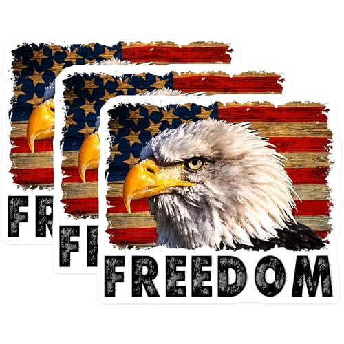 (3 Pack) Eagle Freedom Decals - Patriotic Design - American Flag Decals - 3 Inches On Longest Side - Easy Peel & Apply - Made in USA - 3MCS4497