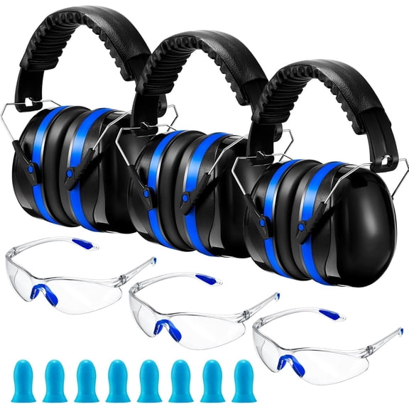 3 Pack Ear Protection for Range, Hearing Protection Ear Muffs 28dB with Eye Glasses, Earplugs