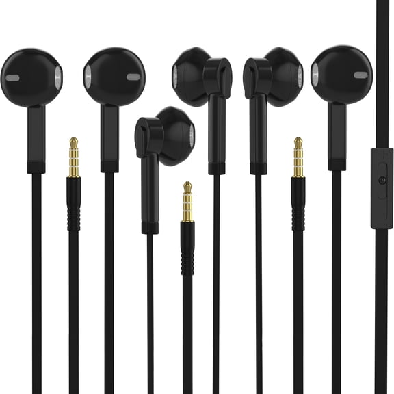 3 Pack Earbuds Headphones with Microphone - School / Library / Office Supplies Replacement Earphone Earbuds for Kids, Adults - Individually Gift Box - Black