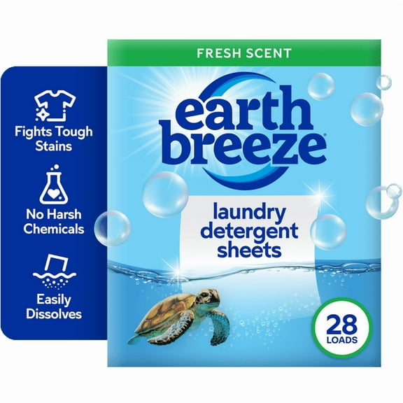 (3 Pack) Earth Breeze Laundry Detergent Sheets, Fresh Scent, Eco Friendly, 14 Count, 28 Loads