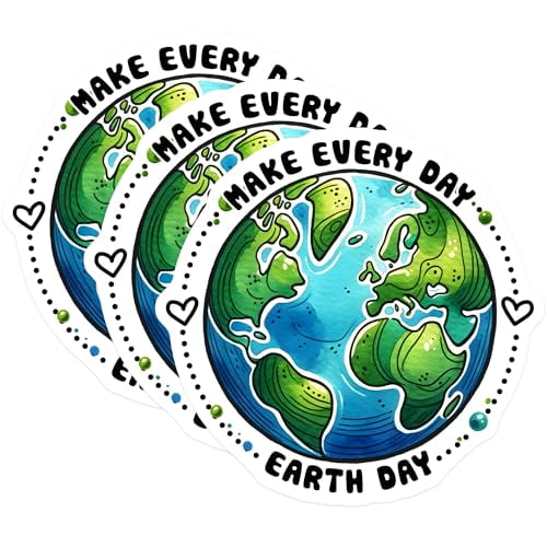 (3 Pack) Earth Day Decals - Make Every Day Count - Laptop Decal - Planet Earth - 3 Inches On Longest Side - Easy Peel & Apply - Made in USA - 3MCS8515