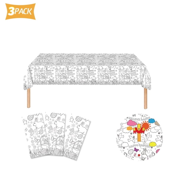 3 Pack Easter Coloring Tablecloths Happy Easter Day Coloring Poster Coloring Tablecloth Huge Table Cover Easter Bunny Egg Paper Tablecloth for Easter Party Favors Classroom Party Supplies 47x70.8 Inch