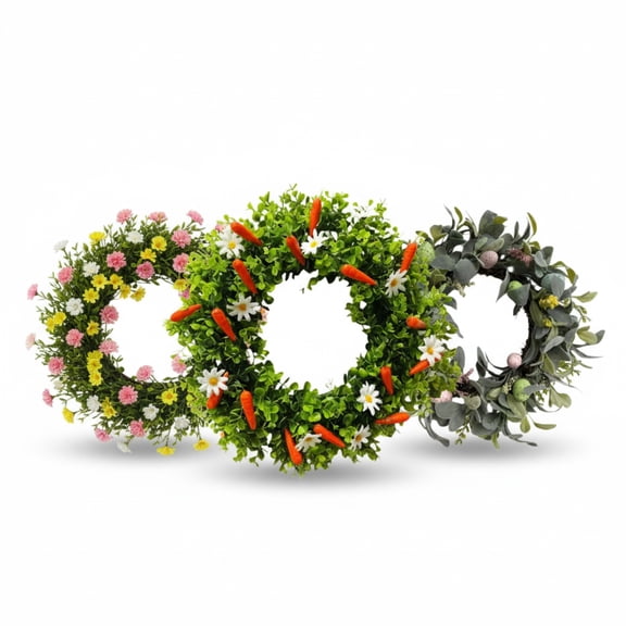 3-Pack Easter Wreath for Front Door Decor Artificial Floral Spring Garland with Eggs Bunnies and Carrots Wall Hanging Ornament for Home Party Celebration 2026