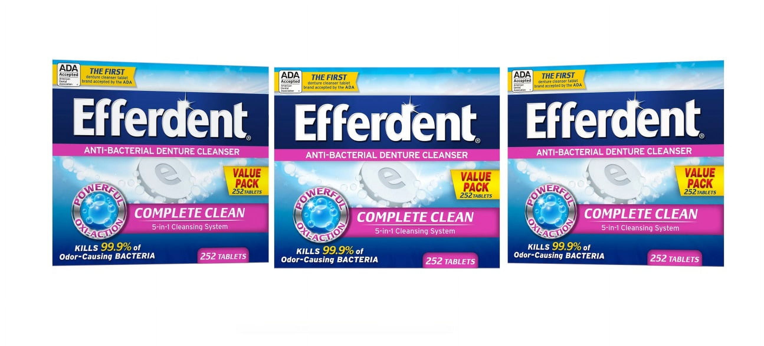 3 Pack Efferdent AntiBacterial Denture Cleanser Tablets, 252 ct
