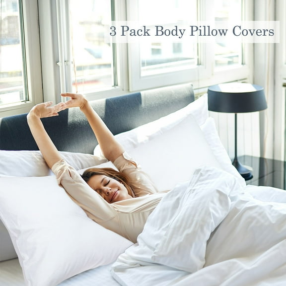 3 Pack Egyptian Cotton Body Pillow Pillowcases Covers with Zipper Closure Queen White