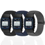 3 Pack Elastic Bands Compatible with Casio F-84 | F-91W | F-94W | Casio F-105 | F-108 | A158 | A168, Soft Sport Strap for Casio AE-1300 | AE-1200 | AE-1000