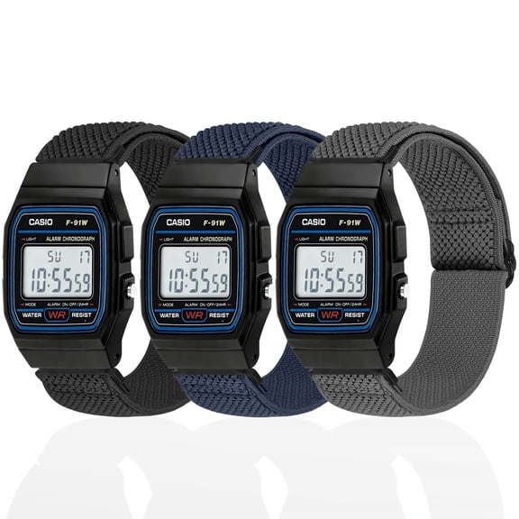 3 Pack Elastic Bands Compatible with Casio F-84 | F-91W | F-94W | Casio F-105 | F-108 | A158 | A168, Soft Sport Strap for Casio AE-1300 | AE-1200 | AE-1000