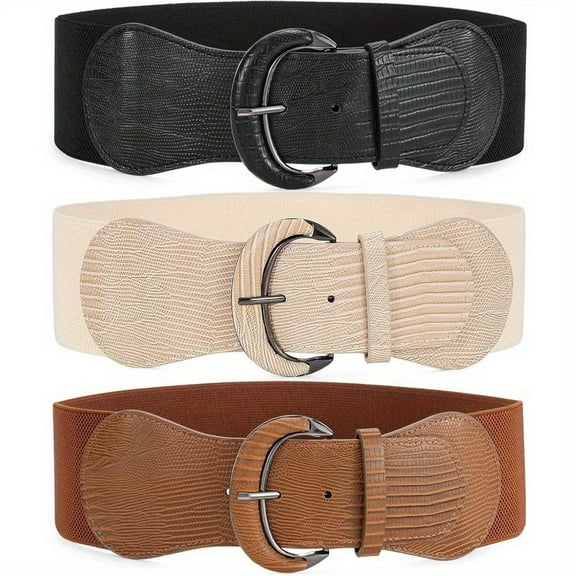 3 Pack Elastic Waistband for Women's, Women Ladies Stretchy Vintage Wide Belts for Dress and Jeans