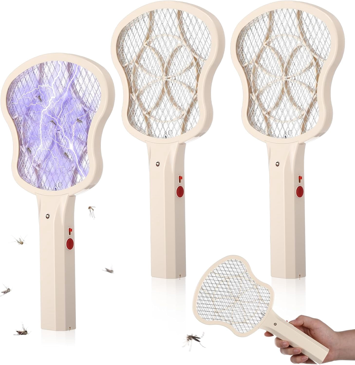 3 Pack Electric Fly Swatter Racket 3000v Bug Zapper Racket Mini Handheld Fly Swatter Mosquito Zapper with 2-Layer Safety Mesh Zappers for Indoor Outdoor Home Vehicle Placement Camping